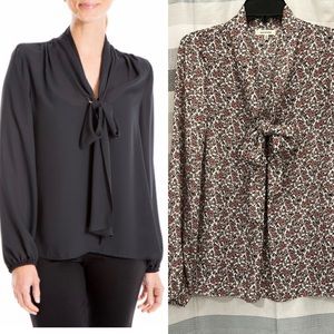Max Studio Tie Front V-Neck Long Sleeve Floral Blouse Top